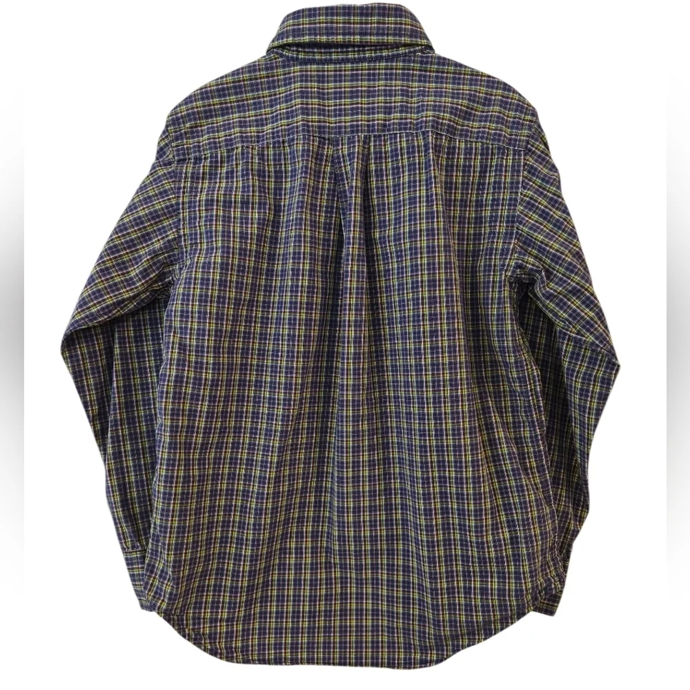 RALPH LAUREN BLUE,GREEN,YELLOW PLAID BUTTON-DOWN LONG SLEEVE W/ PONY LOGO. SZ 5.